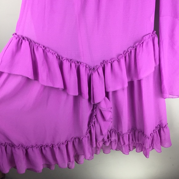 NWT See By Chloe Ruffled Georgette High Neck Dropped Waist Purple Mini Dress 4 - Picture 7 of 14